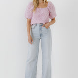 Mesh Fabric Floral Shape Top