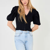 ENDLESS ROSE-Floral Puff Short Sleeve Cardigan-SWEATERS & KNITS available at Objectrare