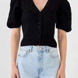 ENDLESS ROSE-Floral Puff Short Sleeve Cardigan-SWEATERS & KNITS available at Objectrare