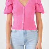 ENDLESS ROSE-Floral Puff Short Sleeve Cardigan-SWEATERS & KNITS available at Objectrare