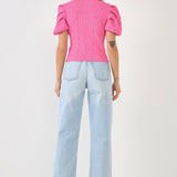 ENDLESS ROSE-Floral Puff Short Sleeve Cardigan-SWEATERS & KNITS available at Objectrare