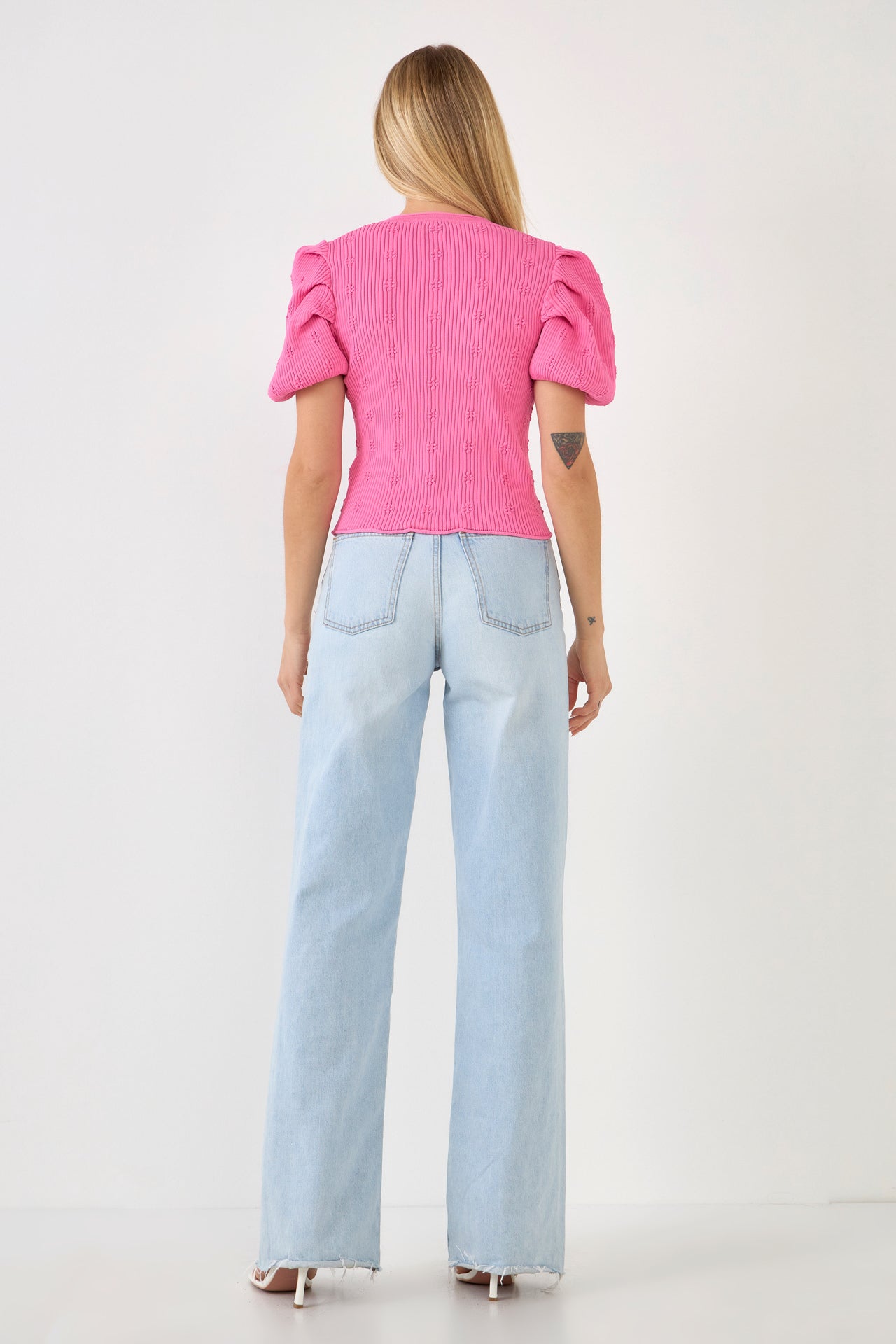 ENDLESS ROSE-Floral Puff Short Sleeve Cardigan-SWEATERS & KNITS available at Objectrare