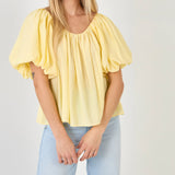 Pleated Puff Sleeve Top