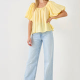 Pleated Puff Sleeve Top