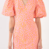 Leopard Printed Mini Dress with Puff Sleeves