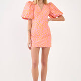 Leopard Printed Mini Dress with Puff Sleeves