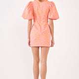 Leopard Printed Mini Dress with Puff Sleeves