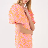 Leopard Printed Mini Dress with Puff Sleeves