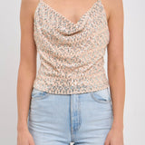 Cowl Neck Sequin Top