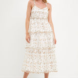 Floral Embroidery Scalloped Hem Tiered Dress