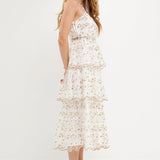 Floral Embroidery Scalloped Hem Tiered Dress