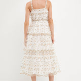 Floral Embroidery Scalloped Hem Tiered Dress