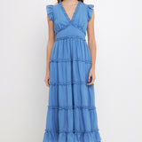 Ruffle Detail Tiered Long Dress