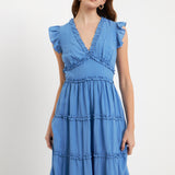 Ruffle Detail Tiered Long Dress