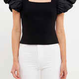Mixed Media Square Neckline Knit Top