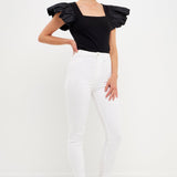 Mixed Media Square Neckline Knit Top
