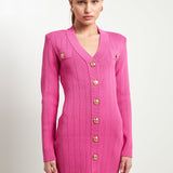Shank Button V-Neckline Knit Mini Dress