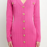 Shank Button V-Neckline Knit Mini Dress