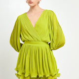 Pleated Long-Sleeve Romper