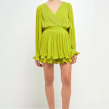 Pleated Long-Sleeve Romper