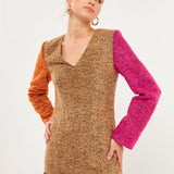 ENDLESS ROSE - Tweed Colorblock Mini Dress - DRESSES available at Objectrare