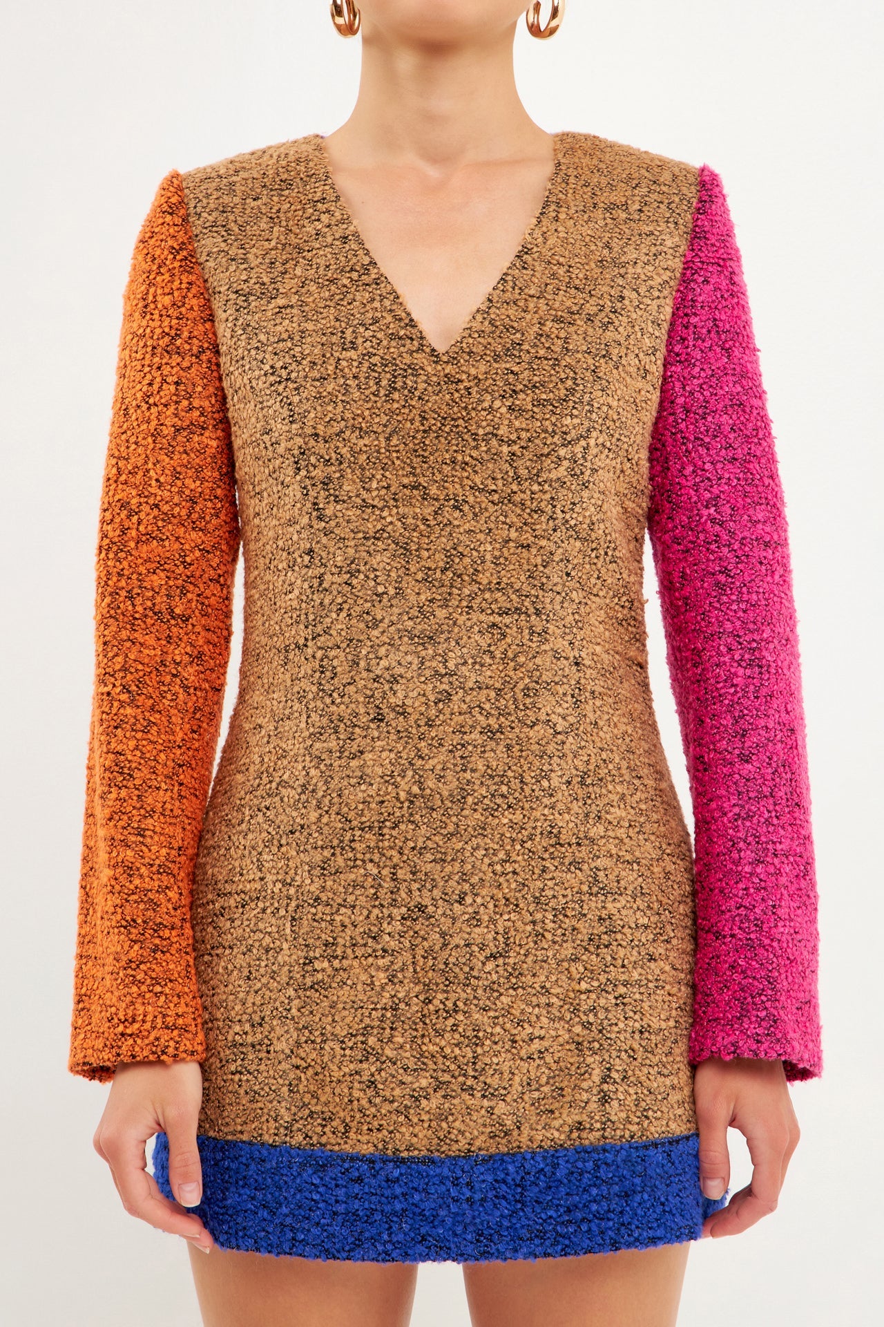 ENDLESS ROSE - Tweed Colorblock Mini Dress - DRESSES available at Objectrare