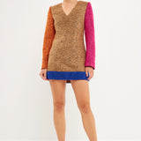 ENDLESS ROSE - Tweed Colorblock Mini Dress - DRESSES available at Objectrare