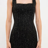 Chain-Trimmed Tweed Mini Dress
