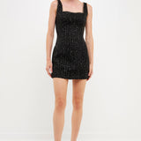 Chain-Trimmed Tweed Mini Dress