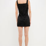 Chain-Trimmed Tweed Mini Dress