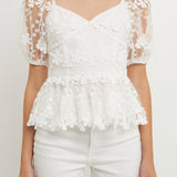 Floral Embroidered Lace Peplum Top