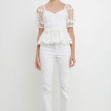 Floral Embroidered Lace Peplum Top