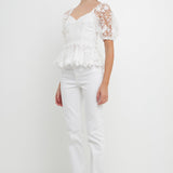 Floral Embroidered Lace Peplum Top