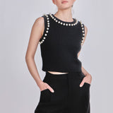 ENDLESS ROSE - Pearl Detail Knit Tank Top - TOPS available at Objectrare