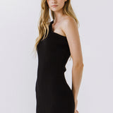 One-Shoulder Ribbed Knit Mini Dress