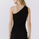 One-Shoulder Ribbed Knit Mini Dress