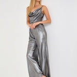 ENDLESS ROSE - Cowl Neck Cami Bodice Metallic Jumpsuit - JUMPSUITS available at Objectrare