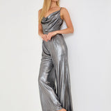 ENDLESS ROSE - Cowl Neck Cami Bodice Metallic Jumpsuit - JUMPSUITS available at Objectrare