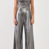 ENDLESS ROSE - Cowl Neck Cami Bodice Metallic Jumpsuit - JUMPSUITS available at Objectrare