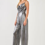 ENDLESS ROSE - Cowl Neck Cami Bodice Metallic Jumpsuit - JUMPSUITS available at Objectrare