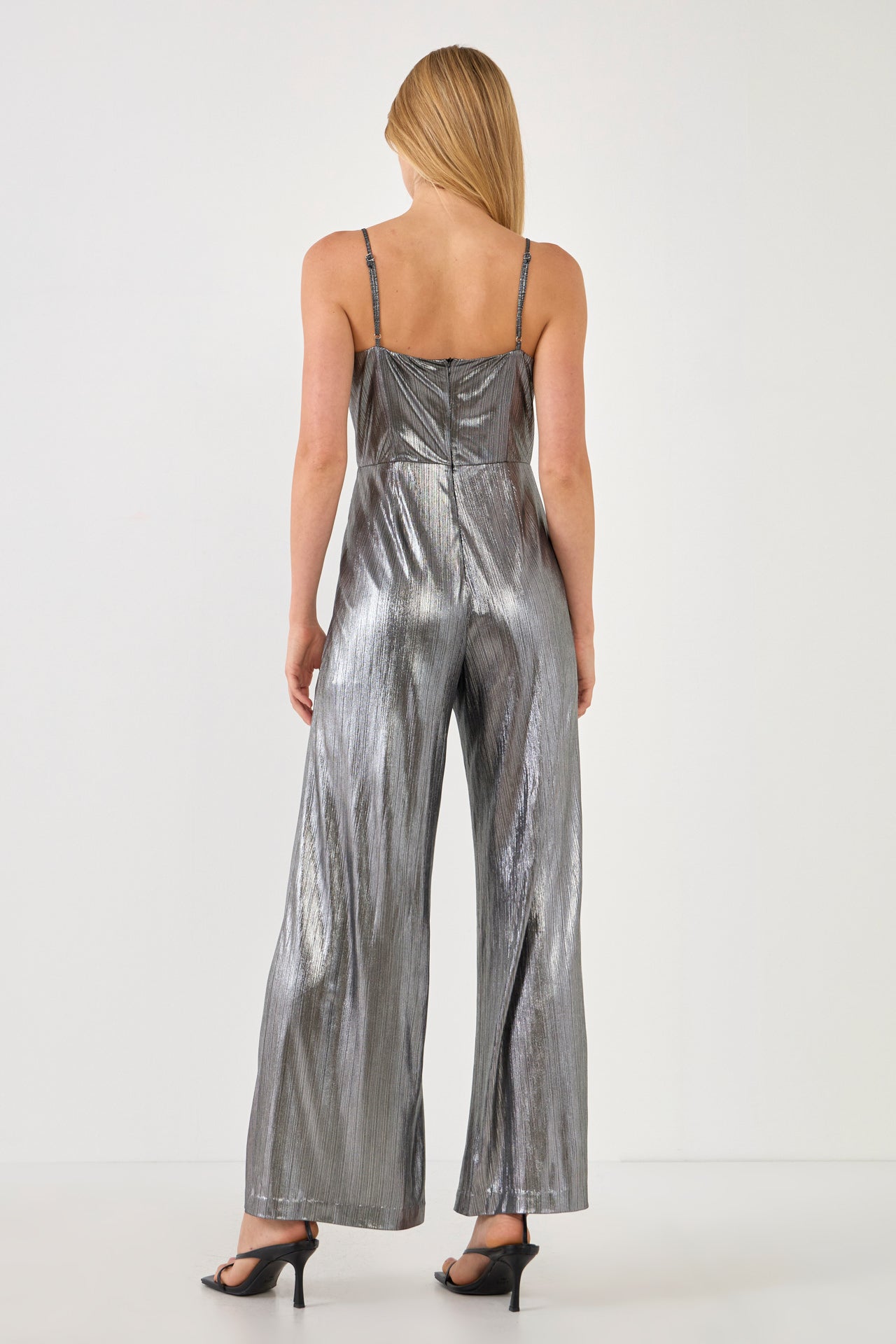 ENDLESS ROSE - Cowl Neck Cami Bodice Metallic Jumpsuit - JUMPSUITS available at Objectrare