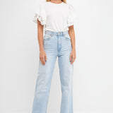 Double Layers Ruffle Sleeve Crew Neck Top