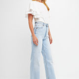 Double Layers Ruffle Sleeve Crew Neck Top