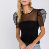 ENDLESS ROSE - Mesh Puff Short Sleeve Top - TOPS available at Objectrare