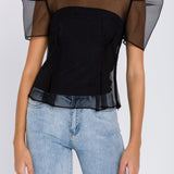 ENDLESS ROSE - Mesh Puff Short Sleeve Top - TOPS available at Objectrare