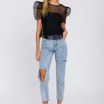 ENDLESS ROSE - Mesh Puff Short Sleeve Top - TOPS available at Objectrare