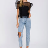 ENDLESS ROSE - Mesh Puff Short Sleeve Top - TOPS available at Objectrare