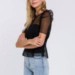 ENDLESS ROSE - Mesh Puff Short Sleeve Top - TOPS available at Objectrare