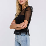 ENDLESS ROSE - Mesh Puff Short Sleeve Top - TOPS available at Objectrare