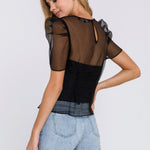 ENDLESS ROSE - Mesh Puff Short Sleeve Top - TOPS available at Objectrare